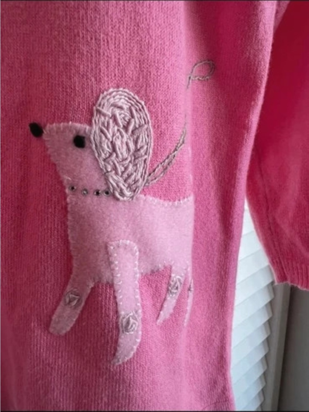 Retro Small women's pink poodle embroidered cardigan
